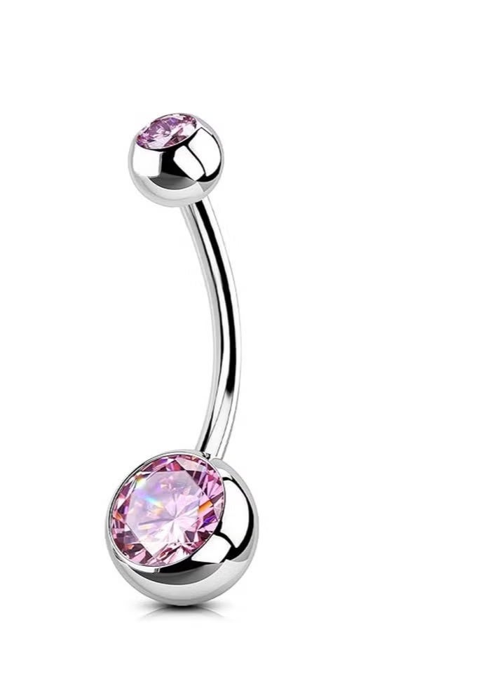 Titanium Belly Button Rings PINK, Internally Threaded 14mm Long Belly Ring - Image 4